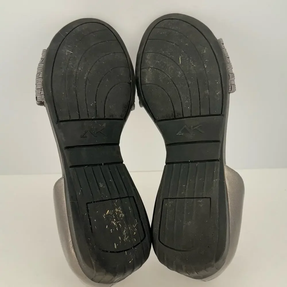 Anne Klein Sport Metallic‎ Silver Woven Stretch Faux Leather Flats Sz 8.5M
